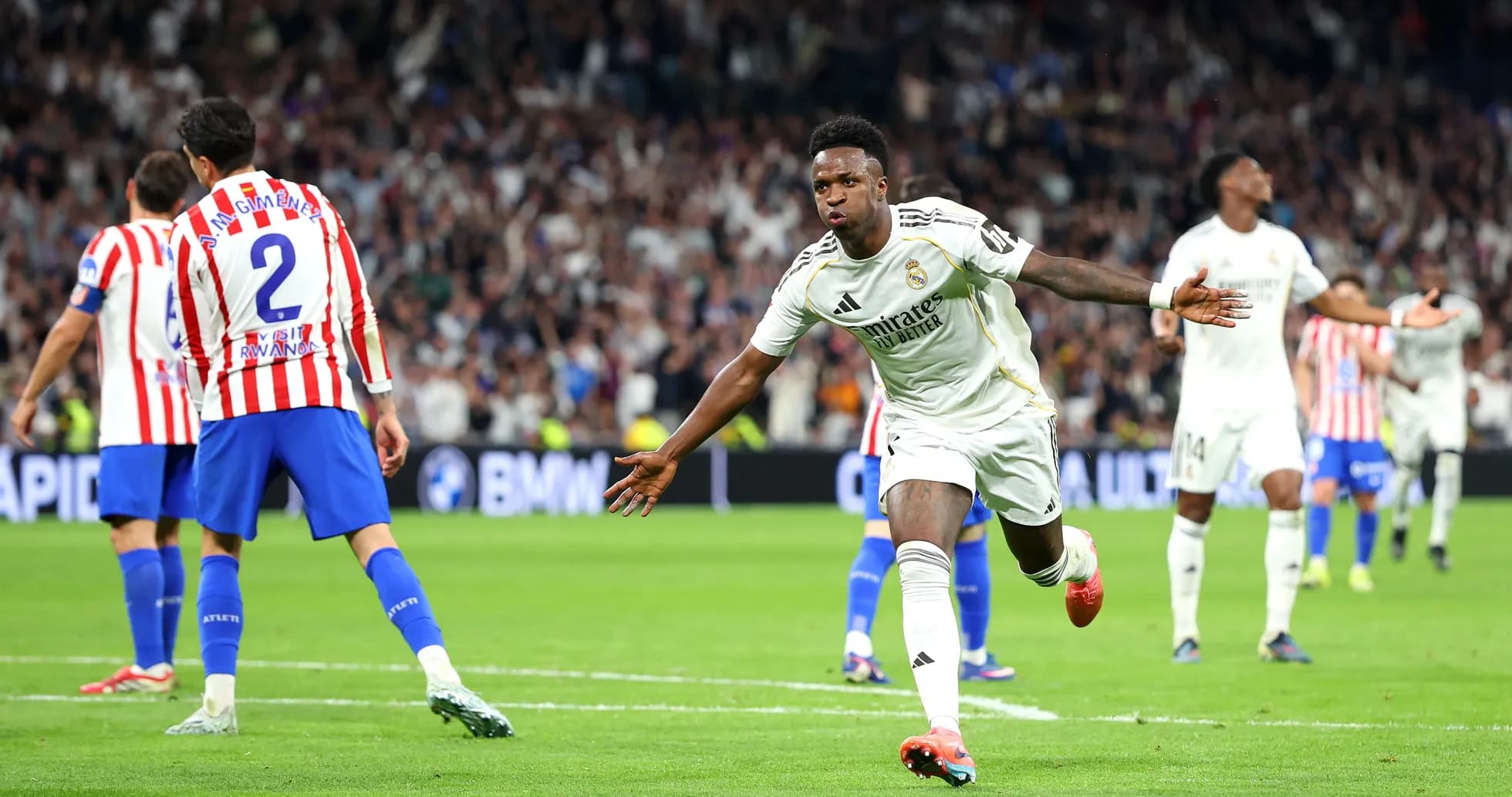 Vinicius Jr celebrating goal during derby match