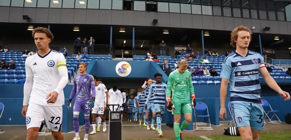 Teams entering the field for MLS Next Pro match