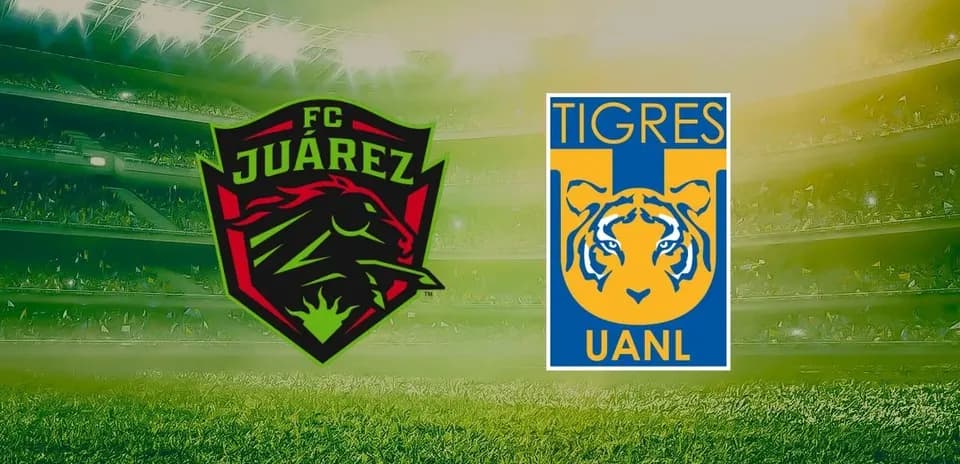 Logos of FC Juárez and Tigres UANL
