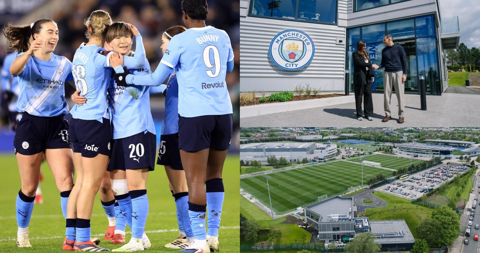 Manchester City women's team celebrating a goal