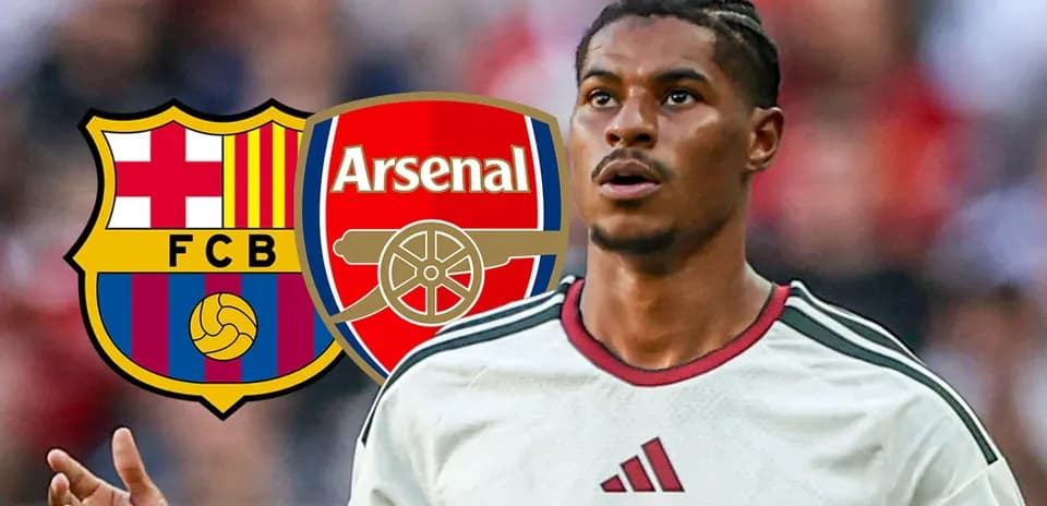 Player in jersey with Barcelona and Arsenal logos