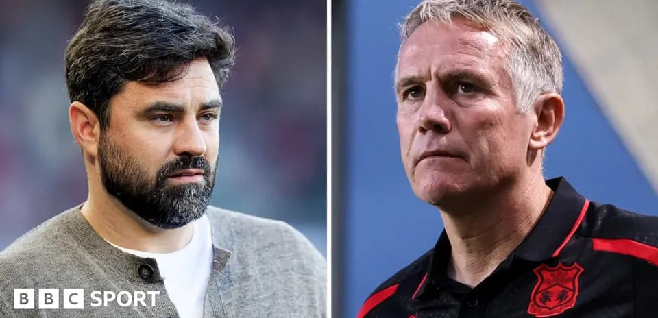 Two football managers in close-up portraits