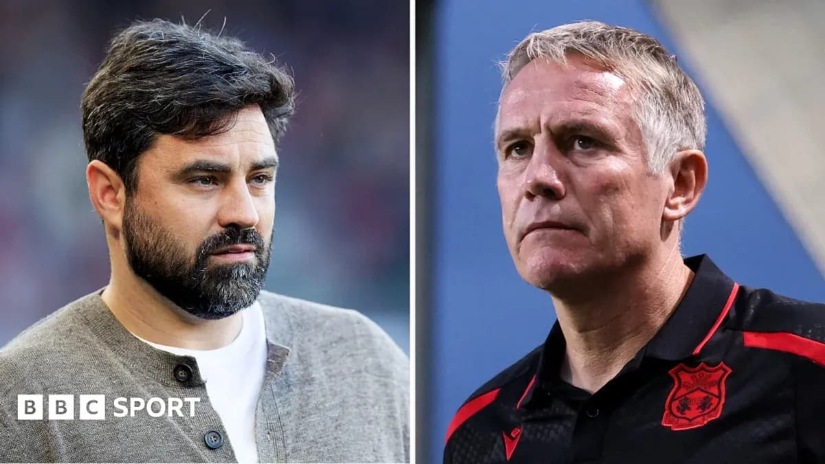 Two football managers in close-up portraits