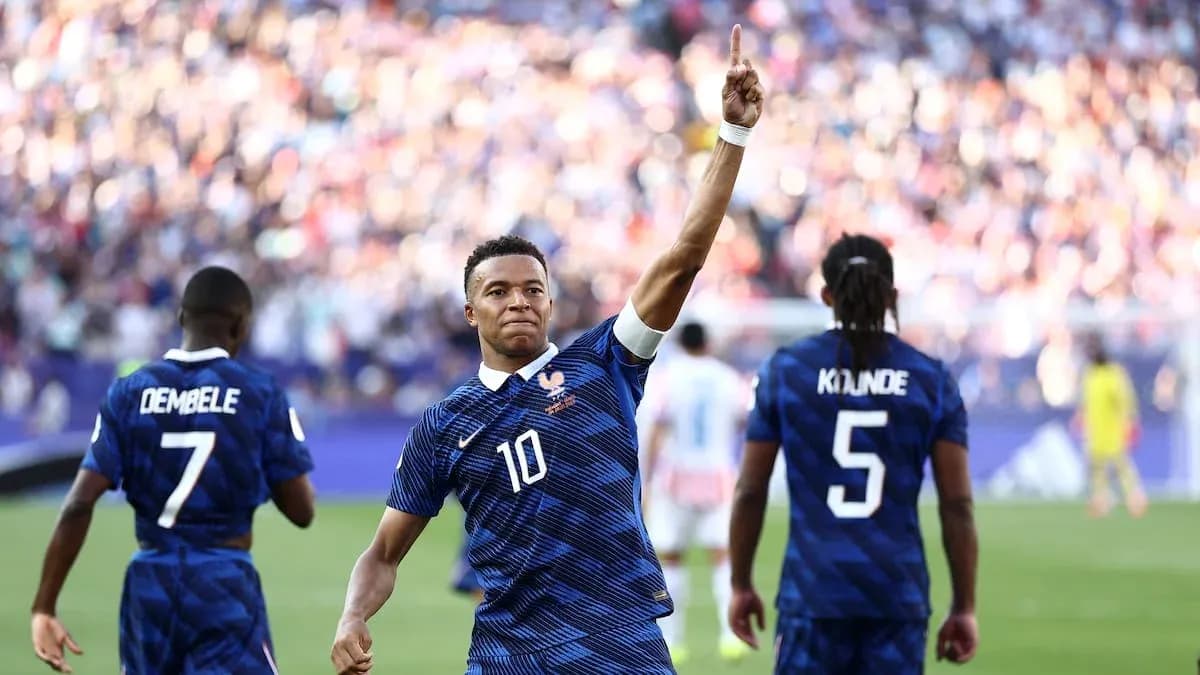 Kylian Mbappé celebrating a goal for France