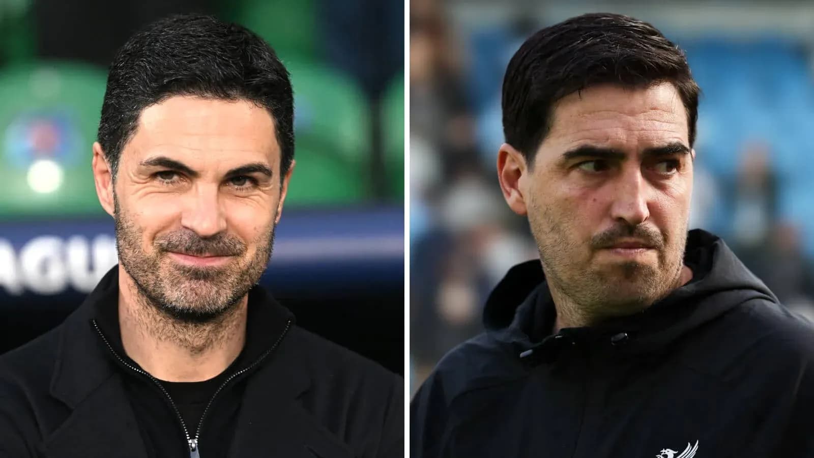 Two football managers on match day sidelines