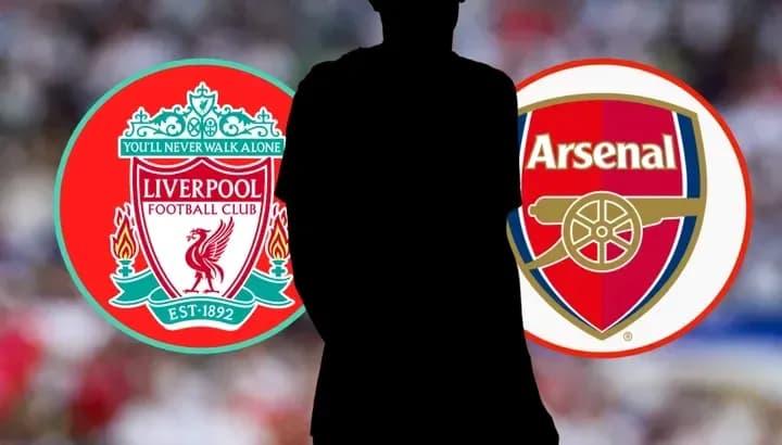 Silhouette of a player with Liverpool and Arsenal logos
