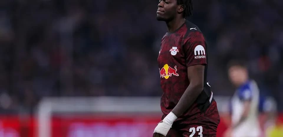 Goalkeeper wearing RB Leipzig kit during match