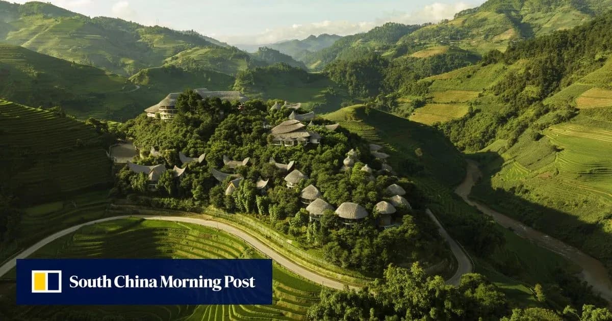 Aerial view of terraced fields and village
