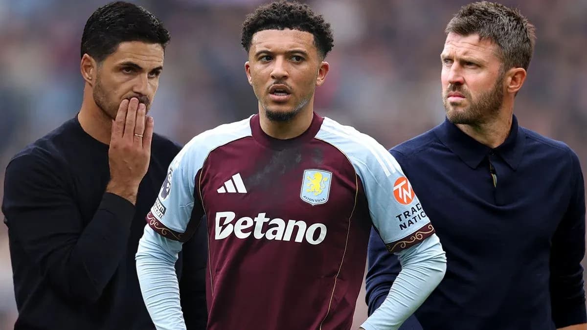 Three men, one in Aston Villa kit, discussing tactics