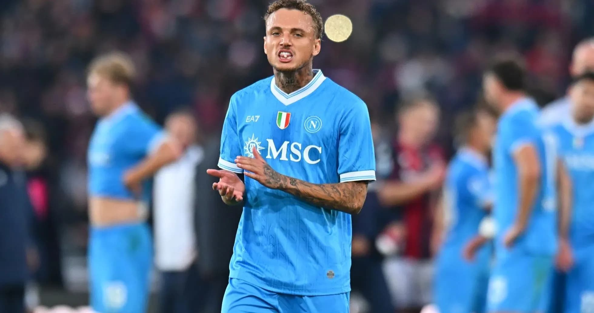 Player gesturing on the field during a match