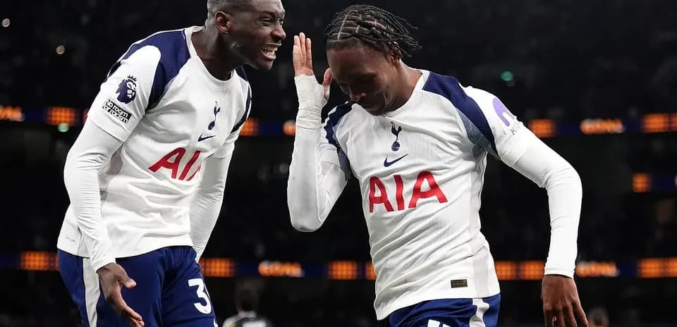 Tottenham players celebrating during Premier League match