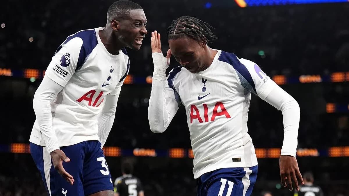 Tottenham players celebrating during Premier League match