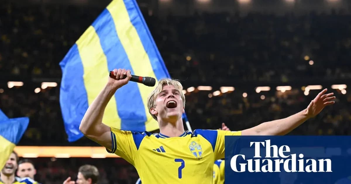 Player celebrating with Swedish flag after match
