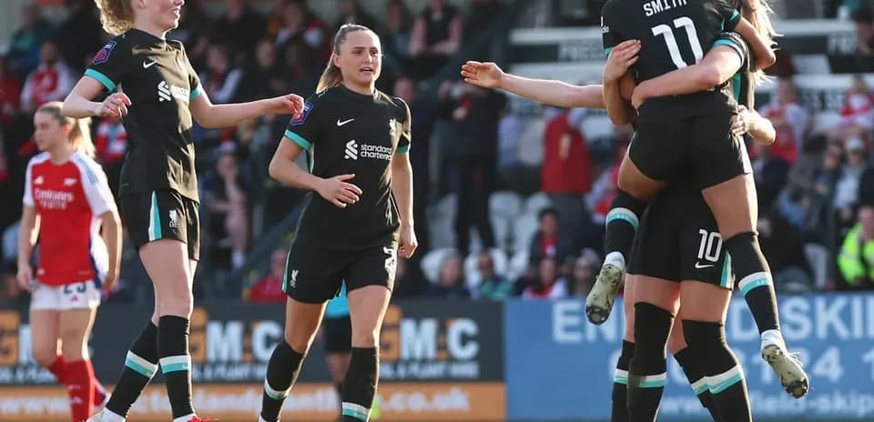 Liverpool players celebrating during FA WSL match