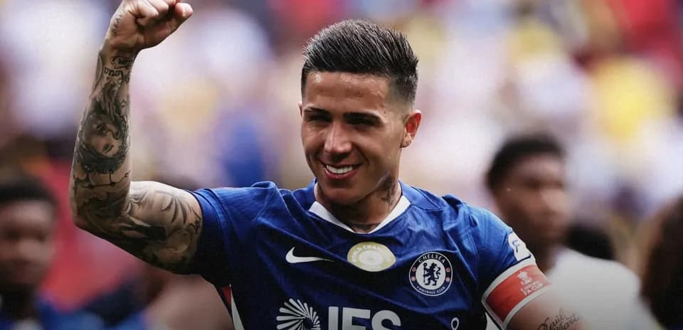 Player celebrating after match in Chelsea jersey
