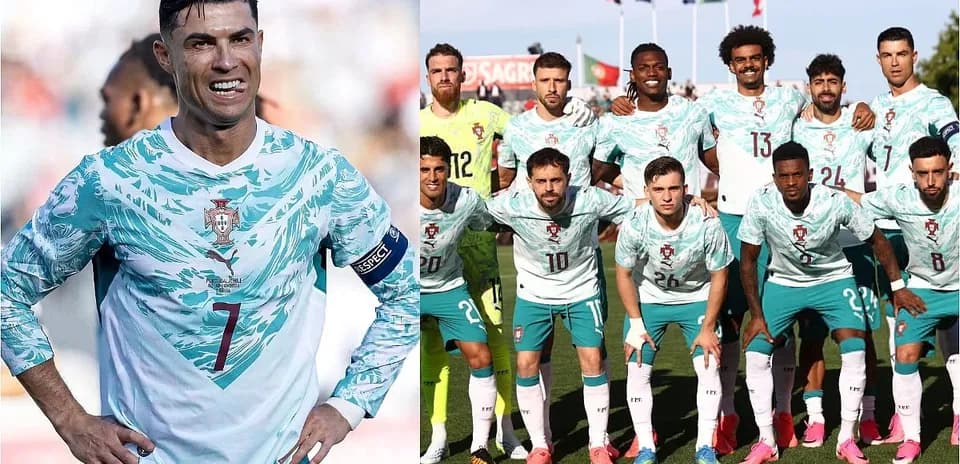 Portugal team celebrating before World Cup match