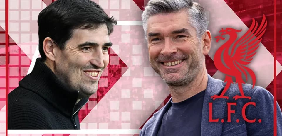 Two football coaches smiling against a graphic background