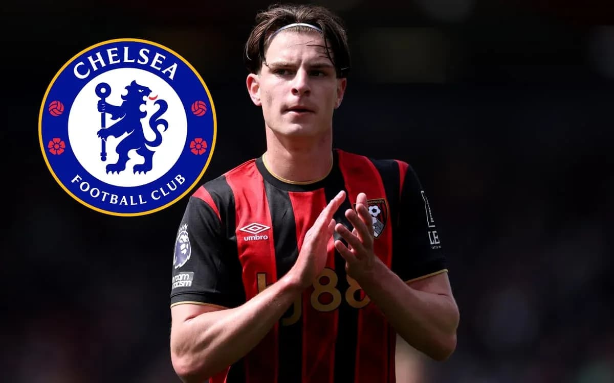 Player in Bournemouth kit with Chelsea logo overlay