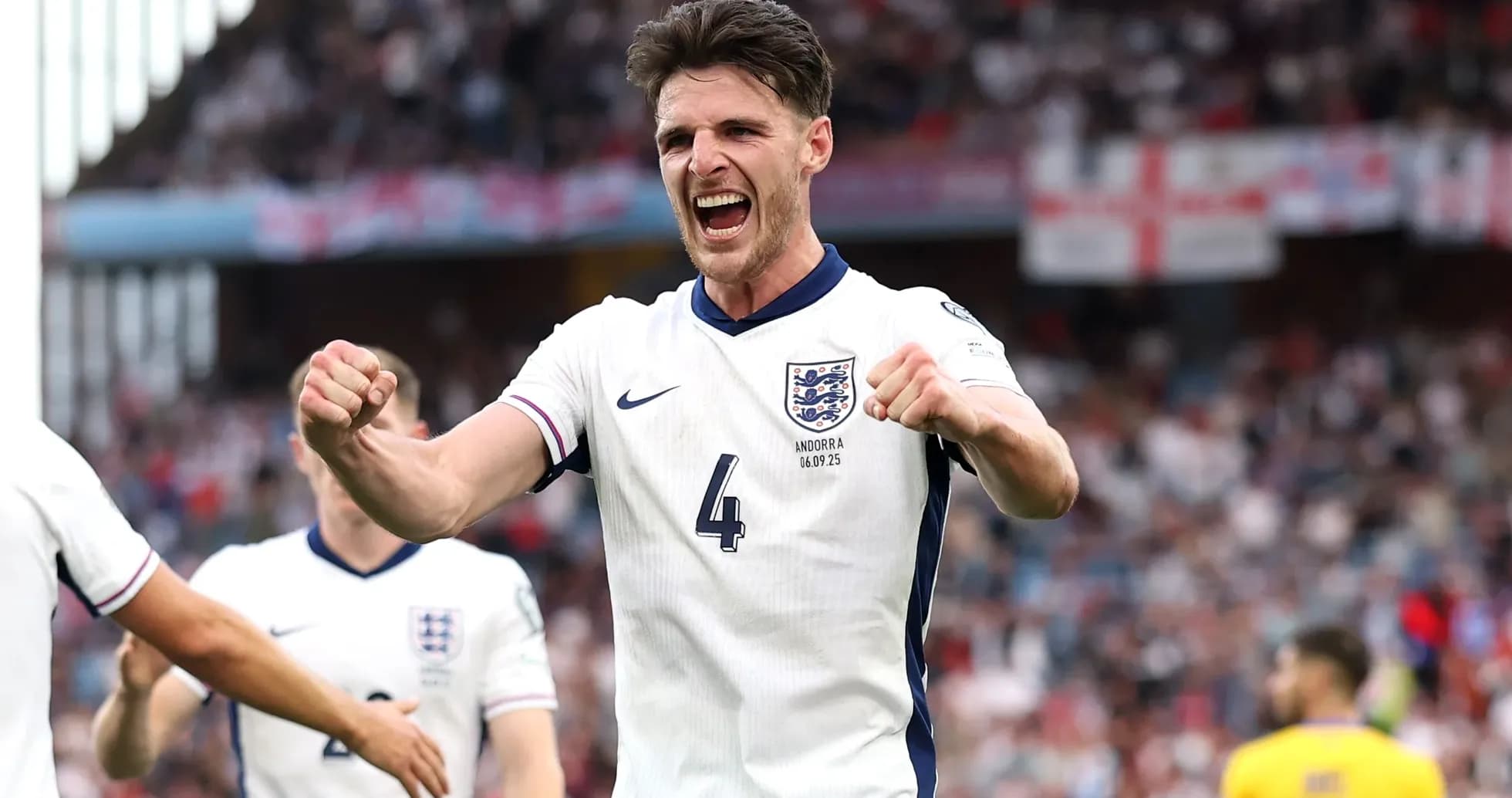 Player celebrating a goal during match for England