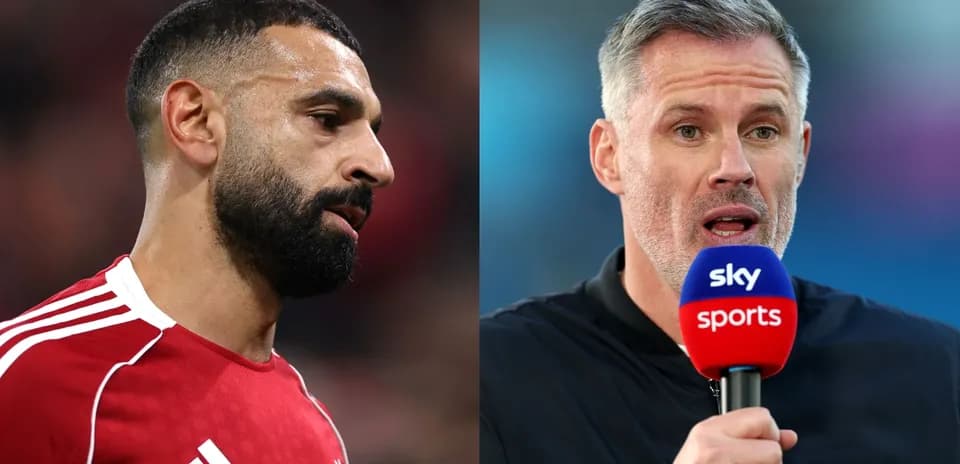 Mohamed Salah and Jamie Carragher speaking during broadcast
