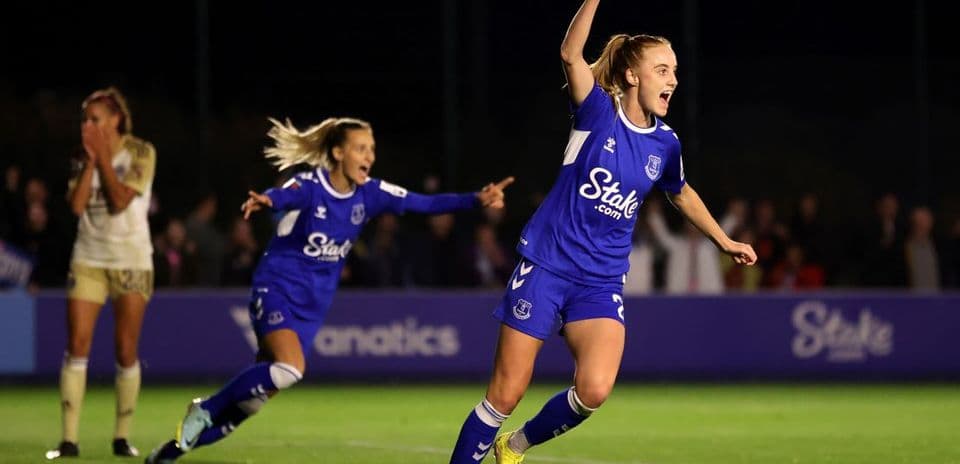 Everton player celebrating during FA WSL match
