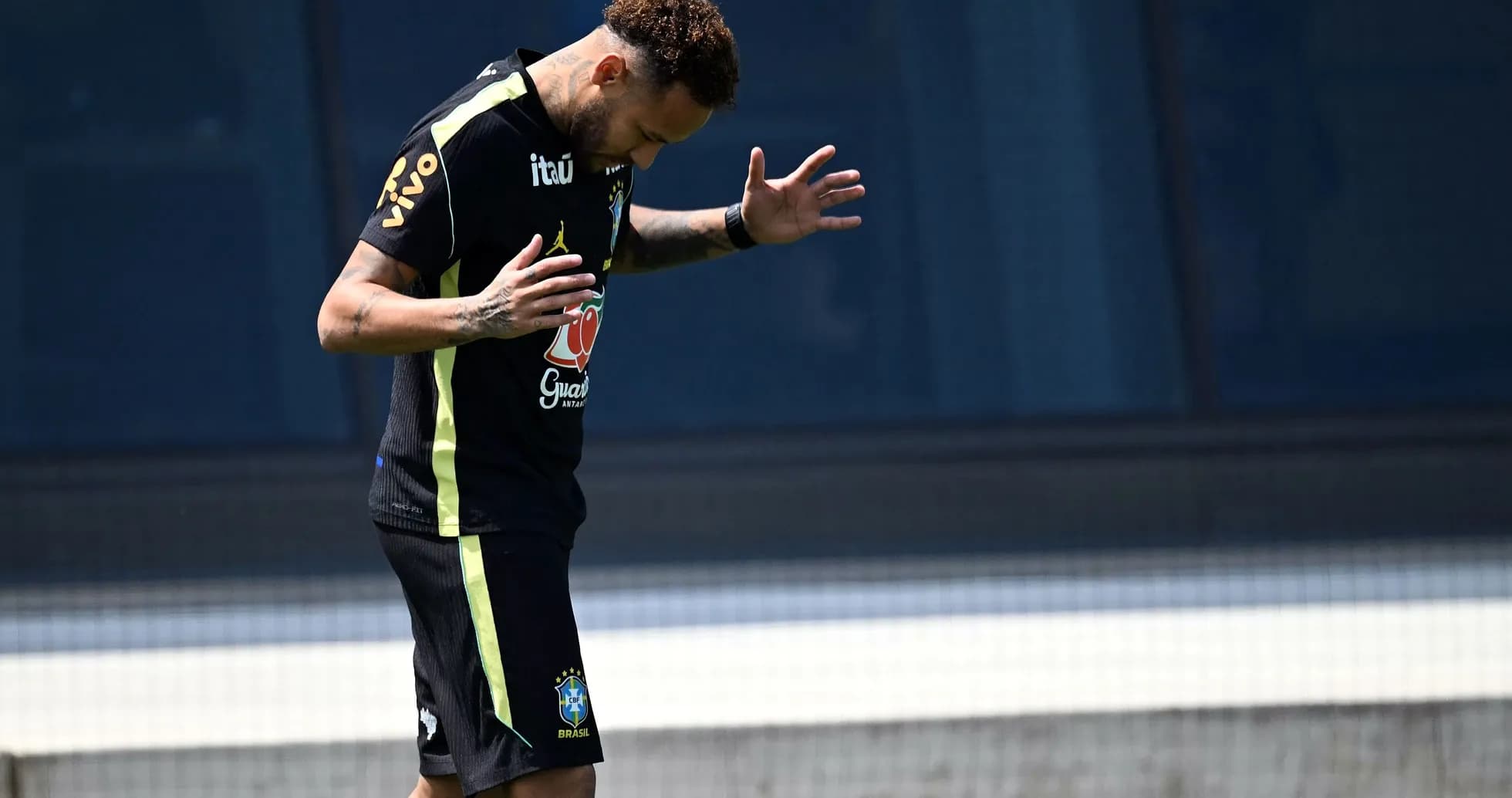 Neymar training with Brazil national team on pitch