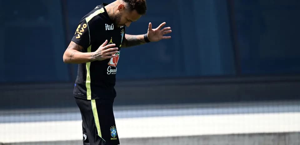 Neymar training with Brazil national team on pitch