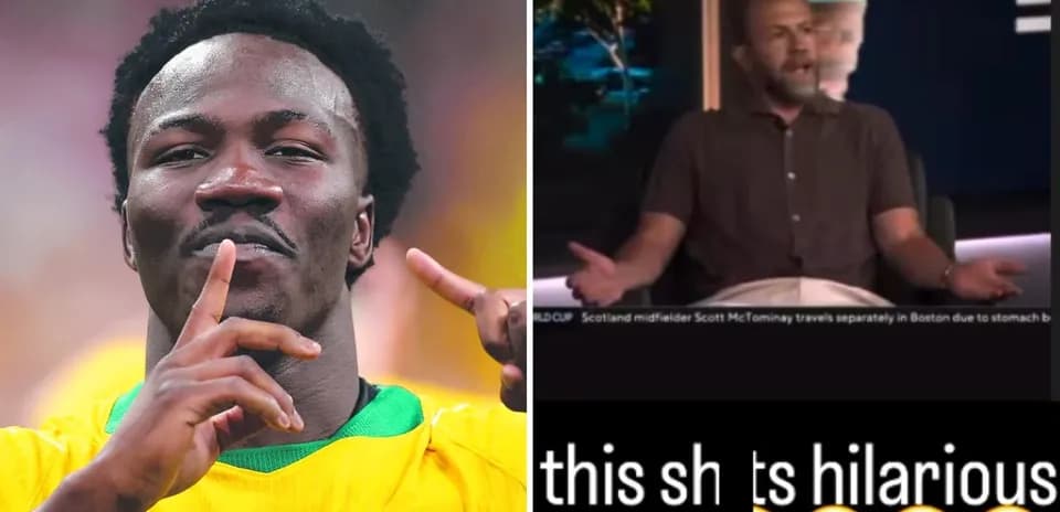 Athlete celebrating goal and commentator discussing incident