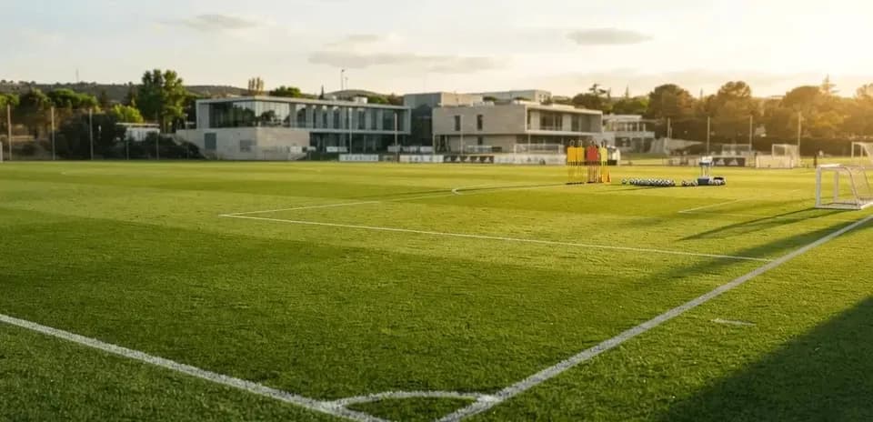 Training pitch with cones and footballs set up