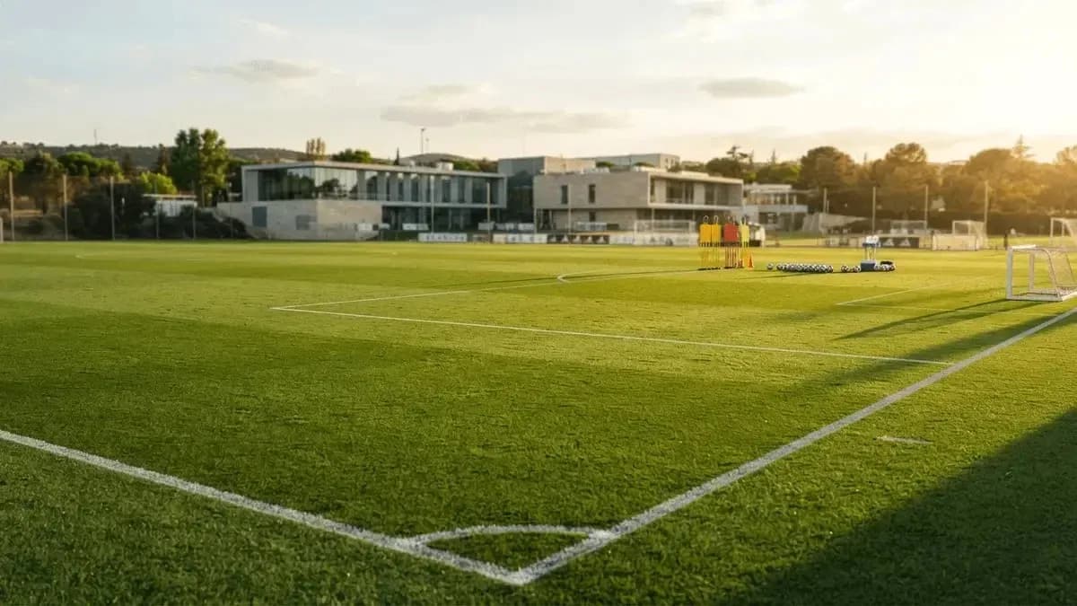 Training pitch with cones and footballs set up
