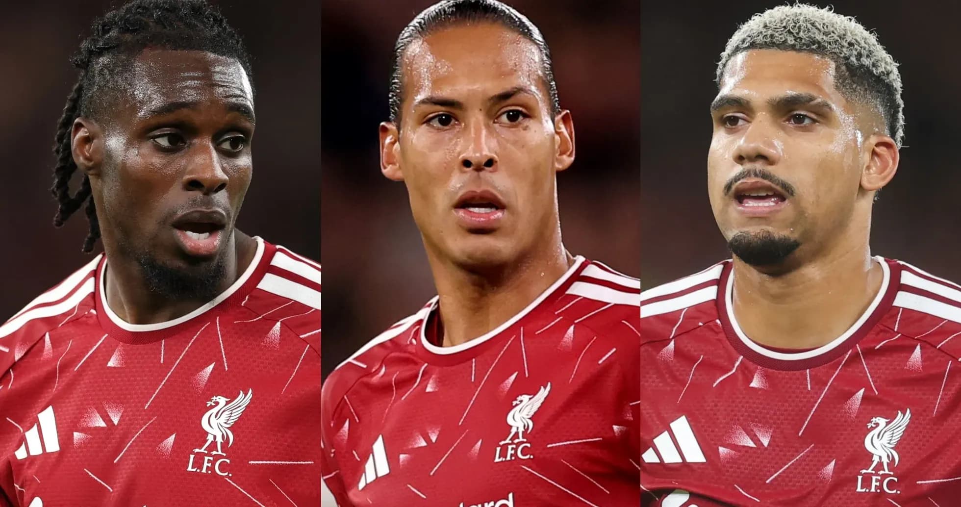 Three Liverpool players in red jerseys during match