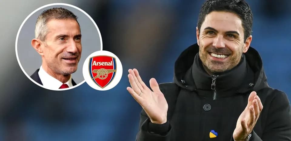 Two football coaches with Arsenal logo in background