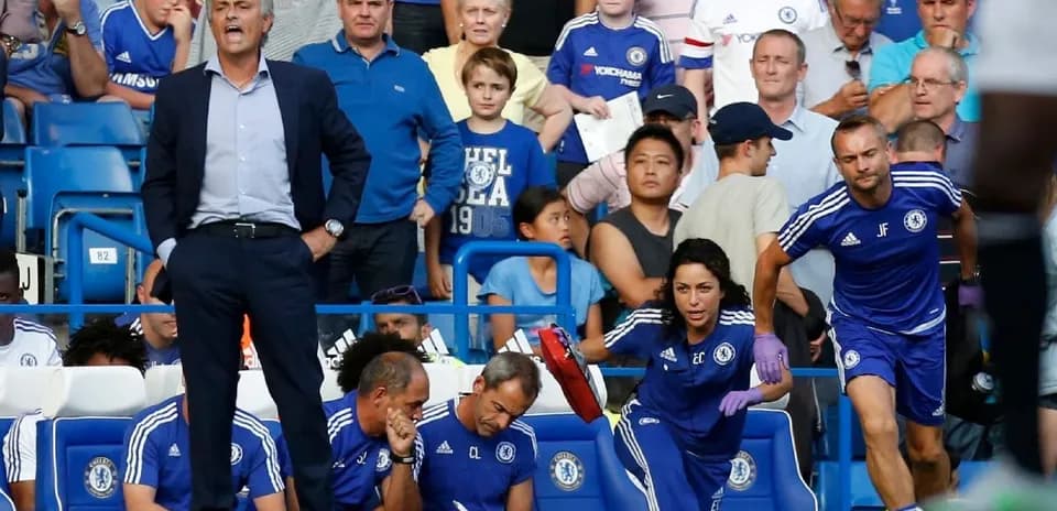 Chelsea staff on the sidelines during a match
