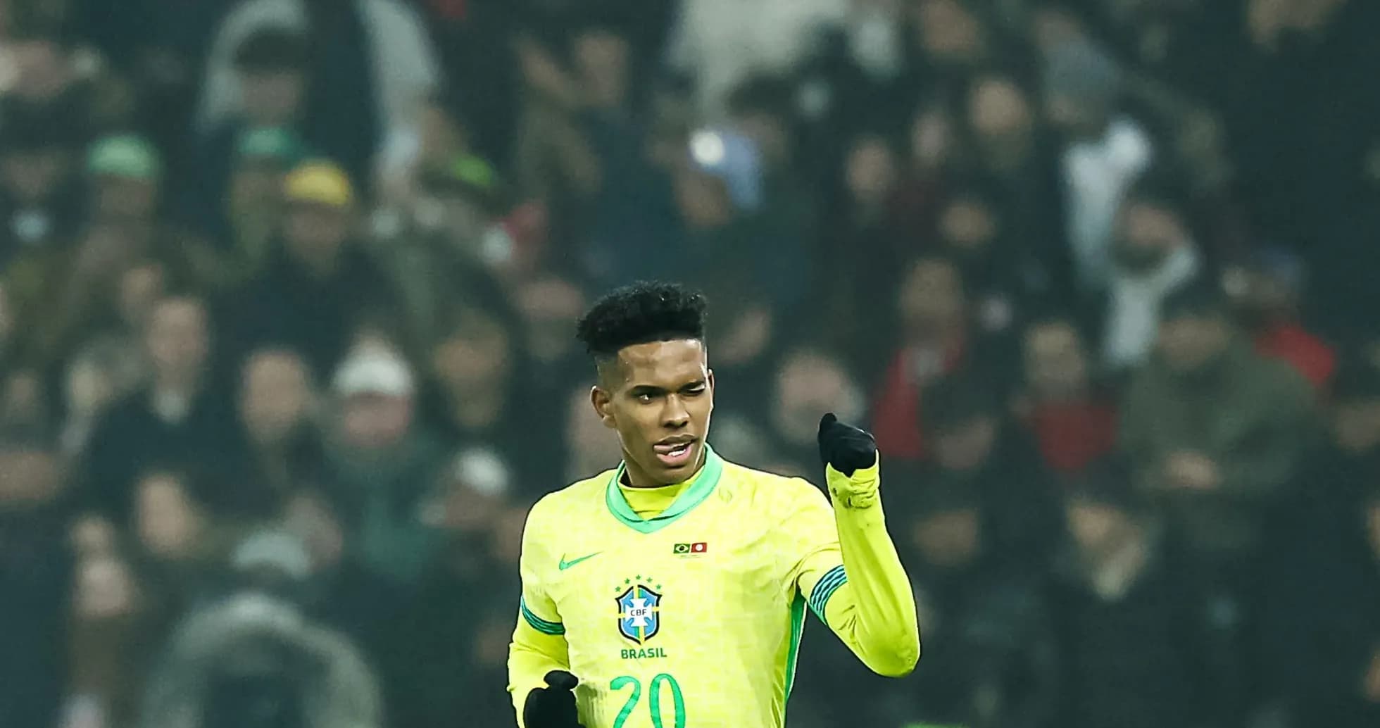 Player celebrating in Brazil jersey during match