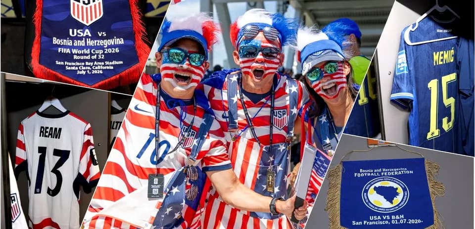 Fans celebrating USA vs Bosnia match with jerseys