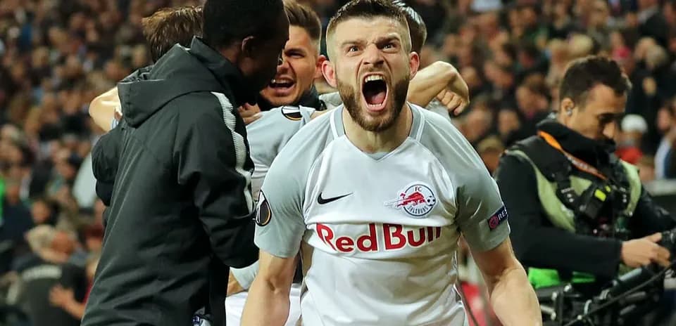 Player celebrating during Red Bull Salzburg match