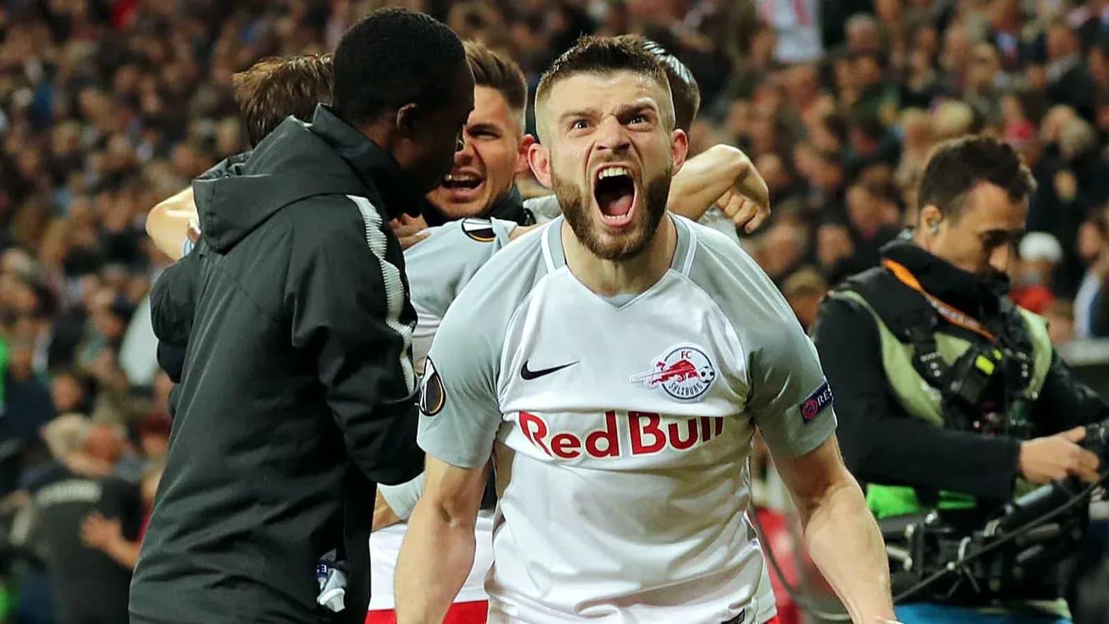 Player celebrating during Red Bull Salzburg match