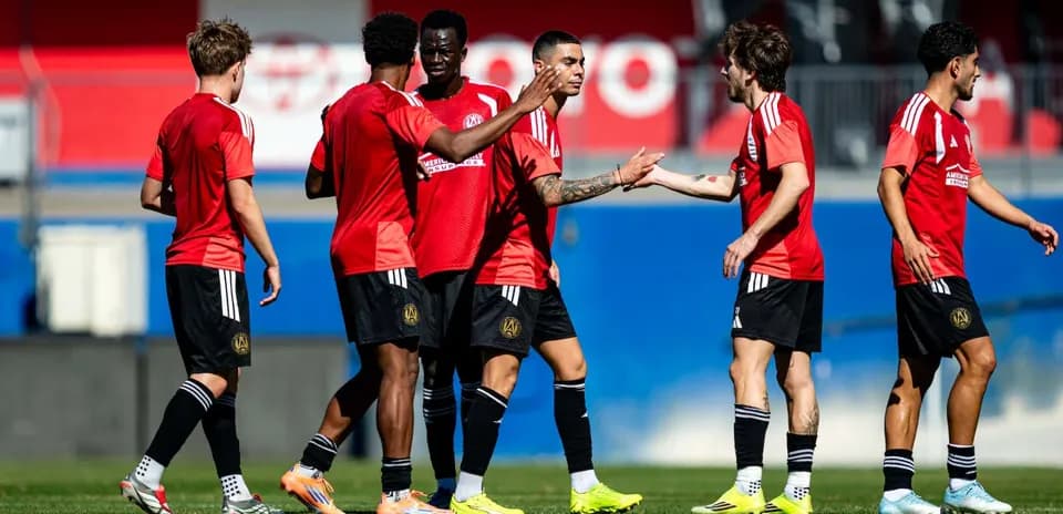 Atlanta United FC players celebrating during practice