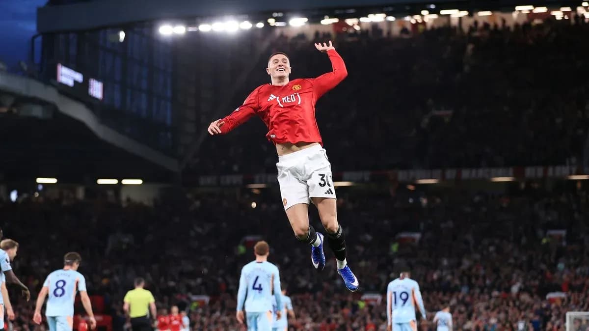 Player celebrating a goal during Manchester derby