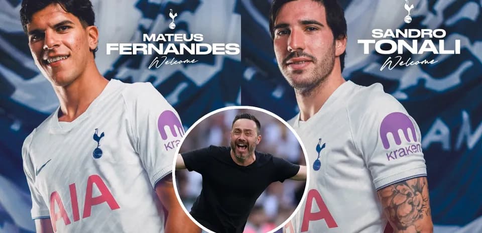 Mateus Fernandes and Sandro Tonali welcome to Tottenham