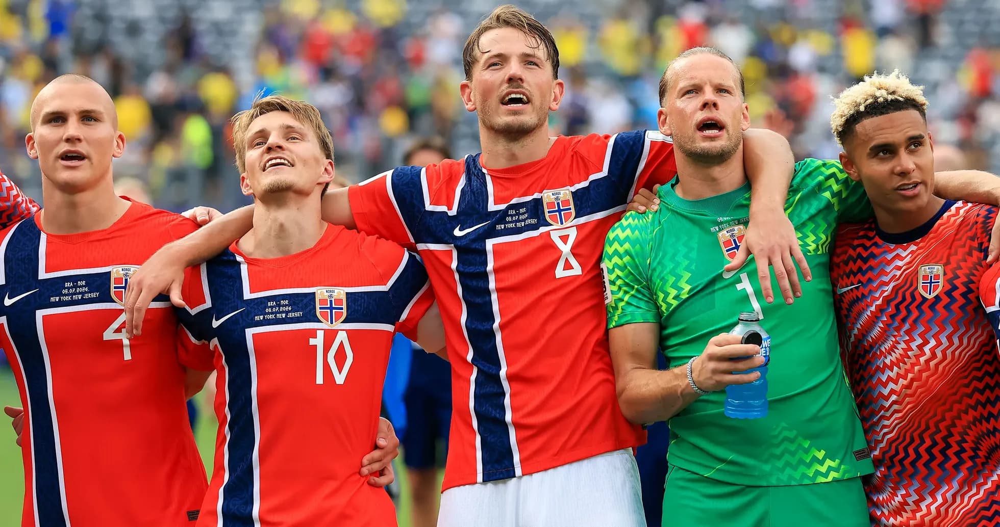 Norwegian players celebrating together after a match
