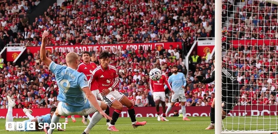 Player striking the ball during Manchester derby match