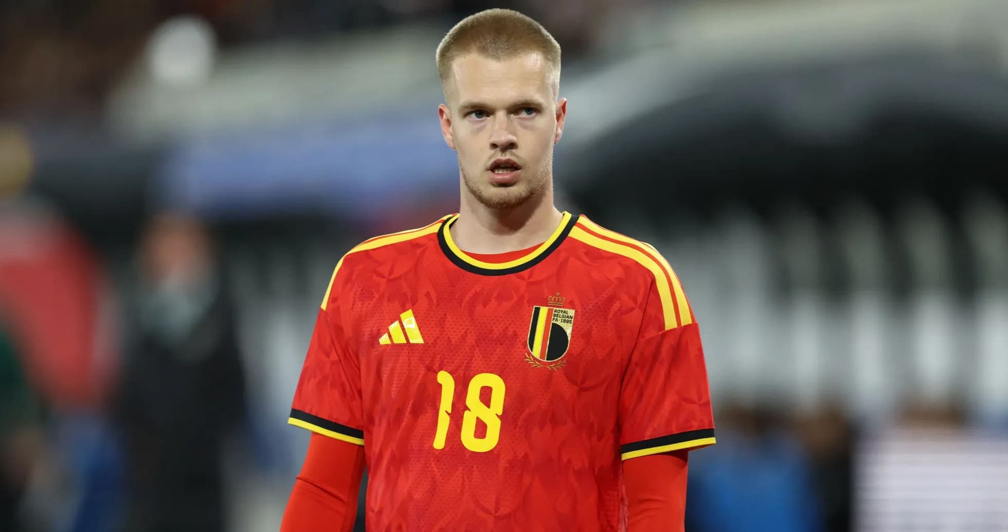 Player in red Belgium kit during match