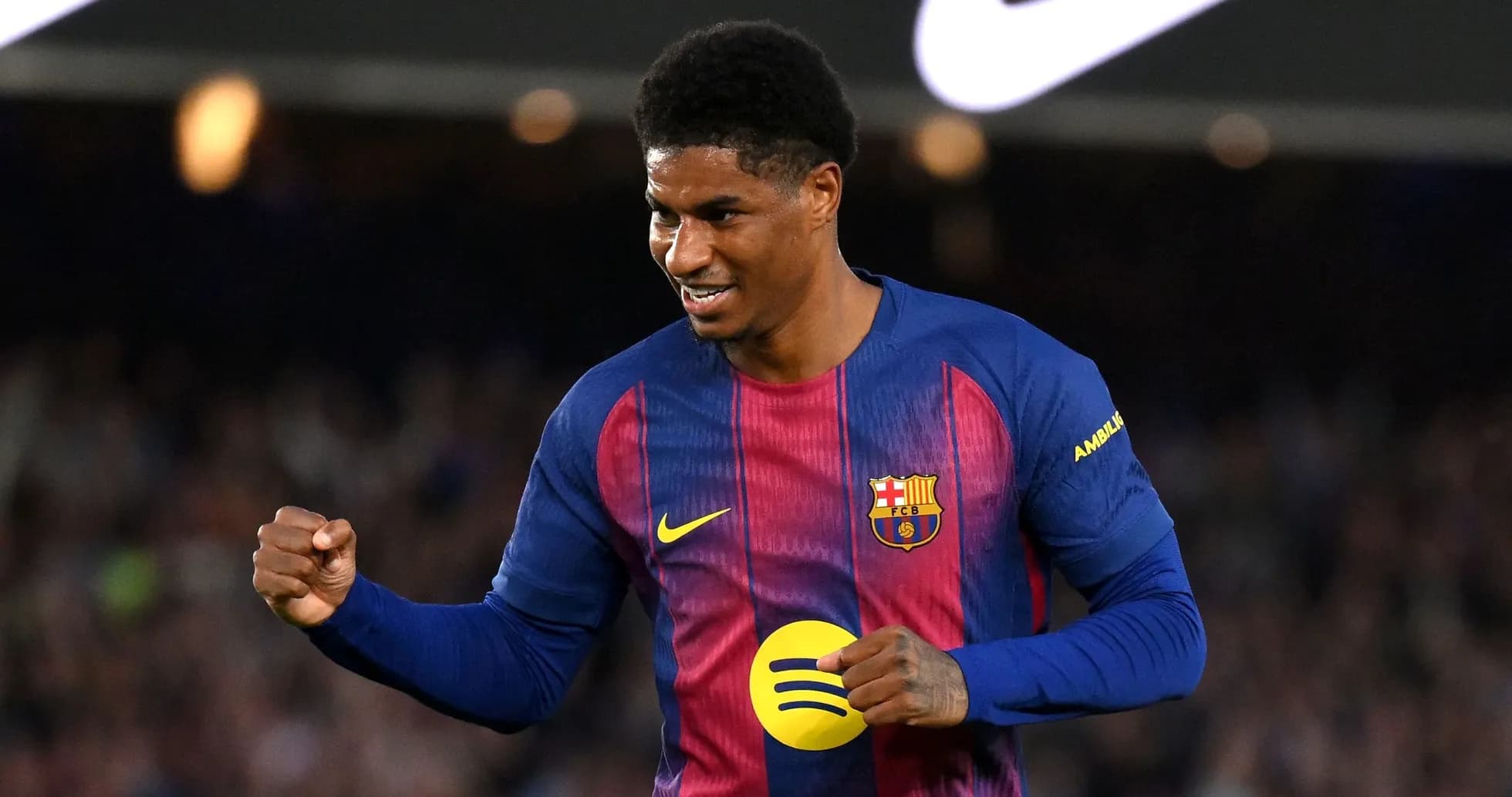Player celebrating after scoring a goal for Barcelona