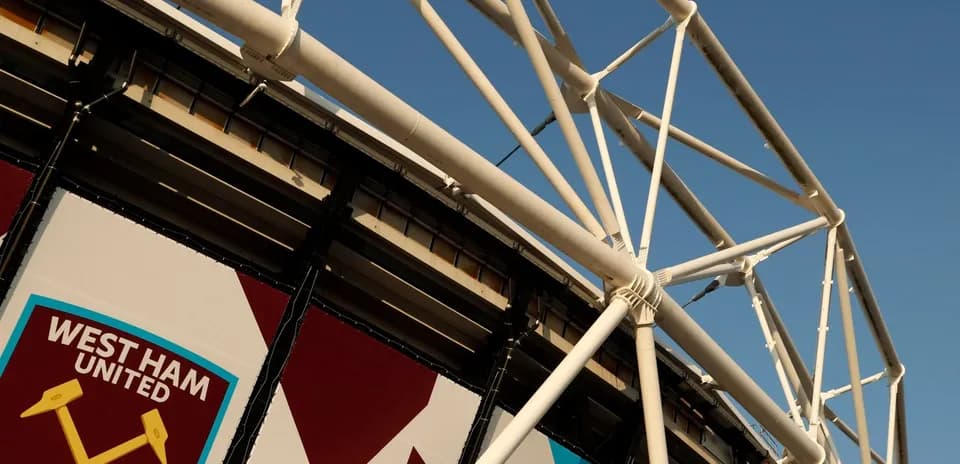 West Ham United stadium structure with logo visible