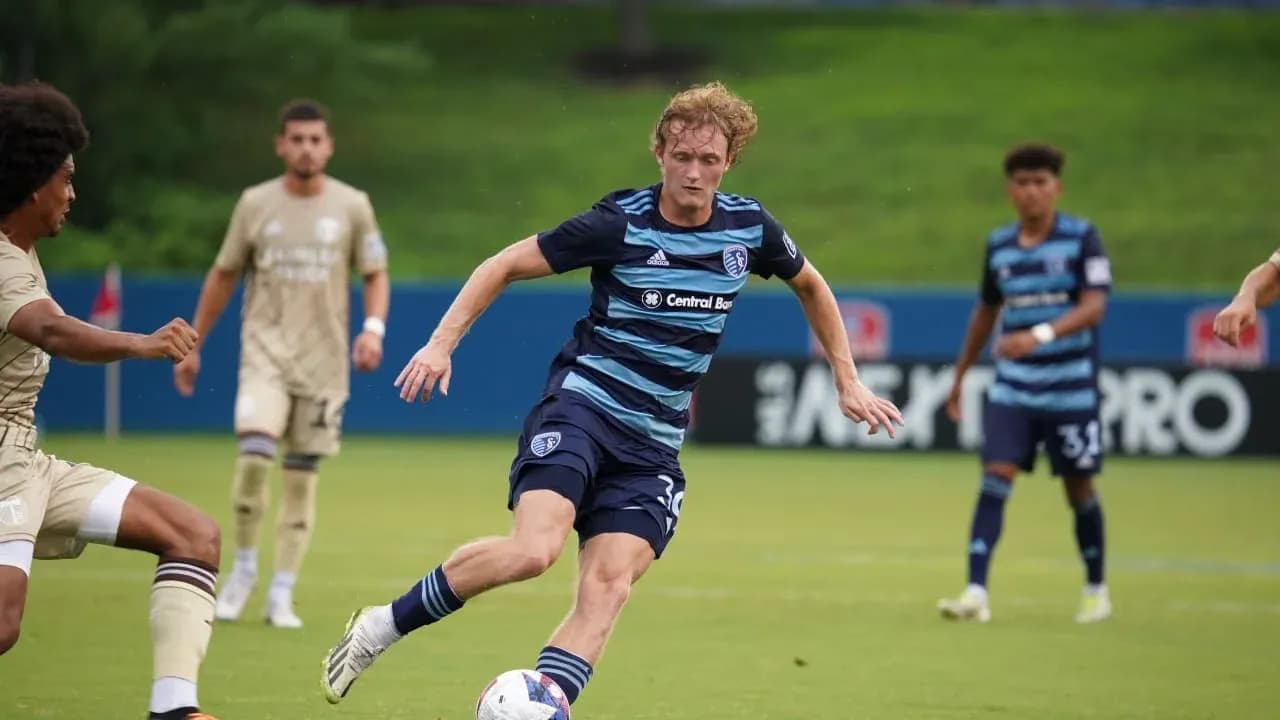 Player dribbling during Sporting KC II match