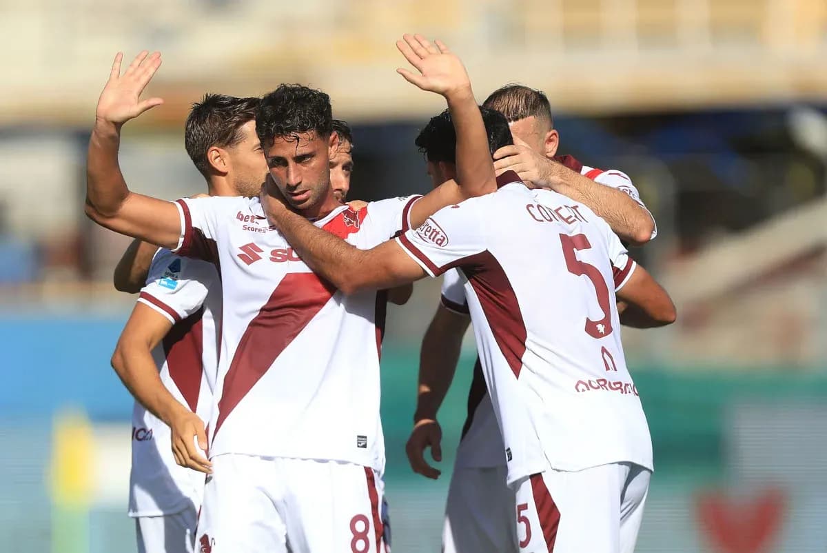 Torino players celebrating a goal during match