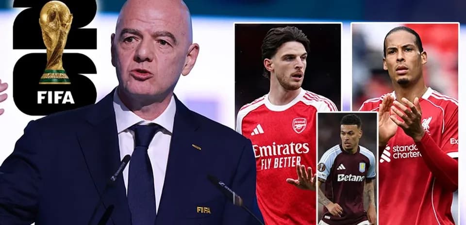 FIFA president speaking at event with players' images
