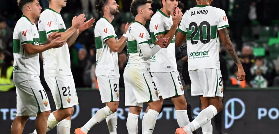 Elche players celebrating a goal during match