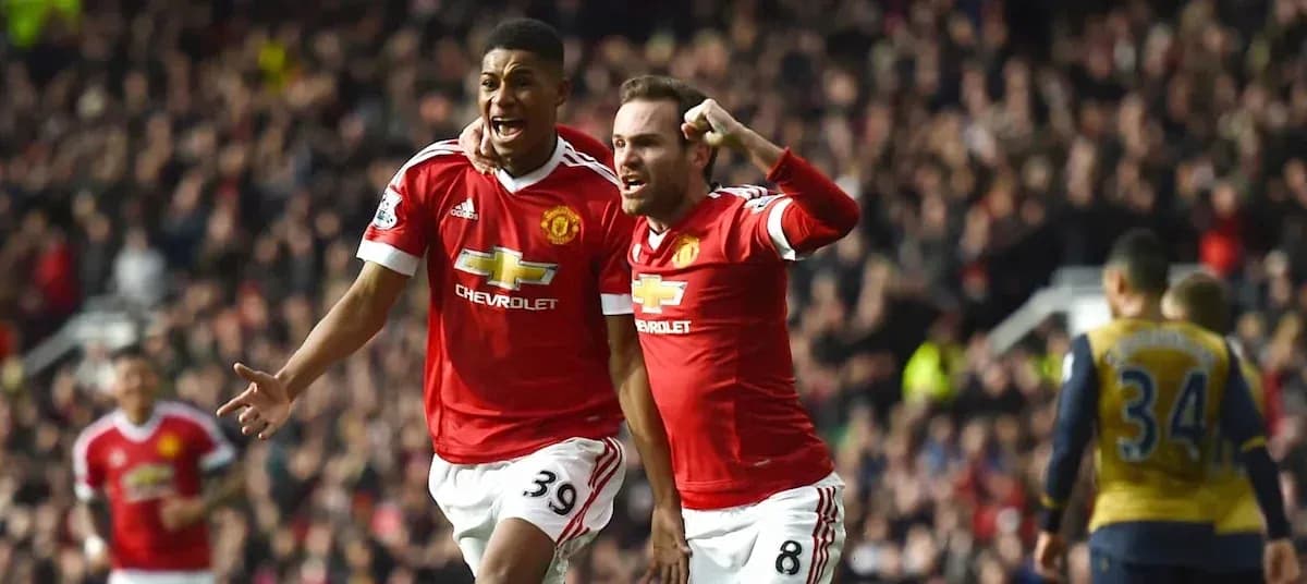 Manchester United players celebrating a goal